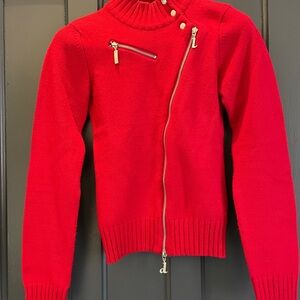 Lady Dutch Red Fitted Sweater with Asymmetrical Zipper